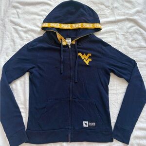 PINK Victoria's Secret by Victoria's Secret Navy & Gold WV Logo Zip Hoodie